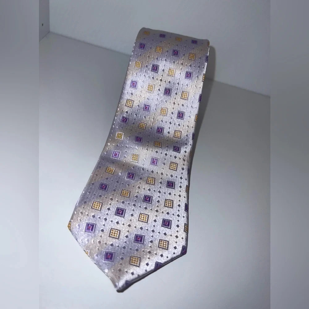 Alberto Cardinali, silk blend metallic pastel block pattern ties 57inchL 1-3inch